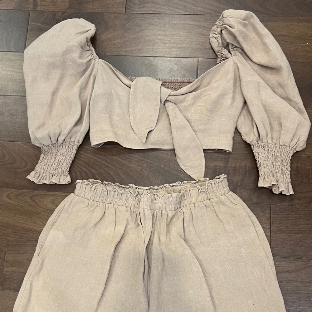 Majorelle linen matching shorts and crop top